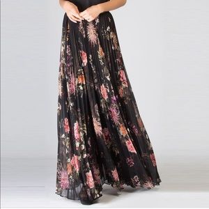 Lavender Brown Pleated Floral maxi skirt